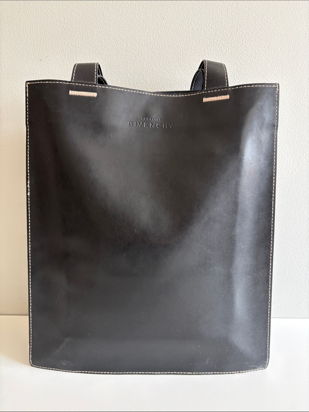 Parfums Givenchy Black Faux Leather Promotional Tote Bag Shopper Contrast Stitch